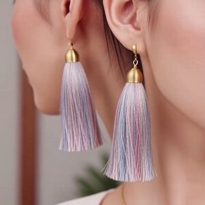 Multicolor Tinsel Tassel Earrings Gold Tone Fish Hook Costume Jewelry New